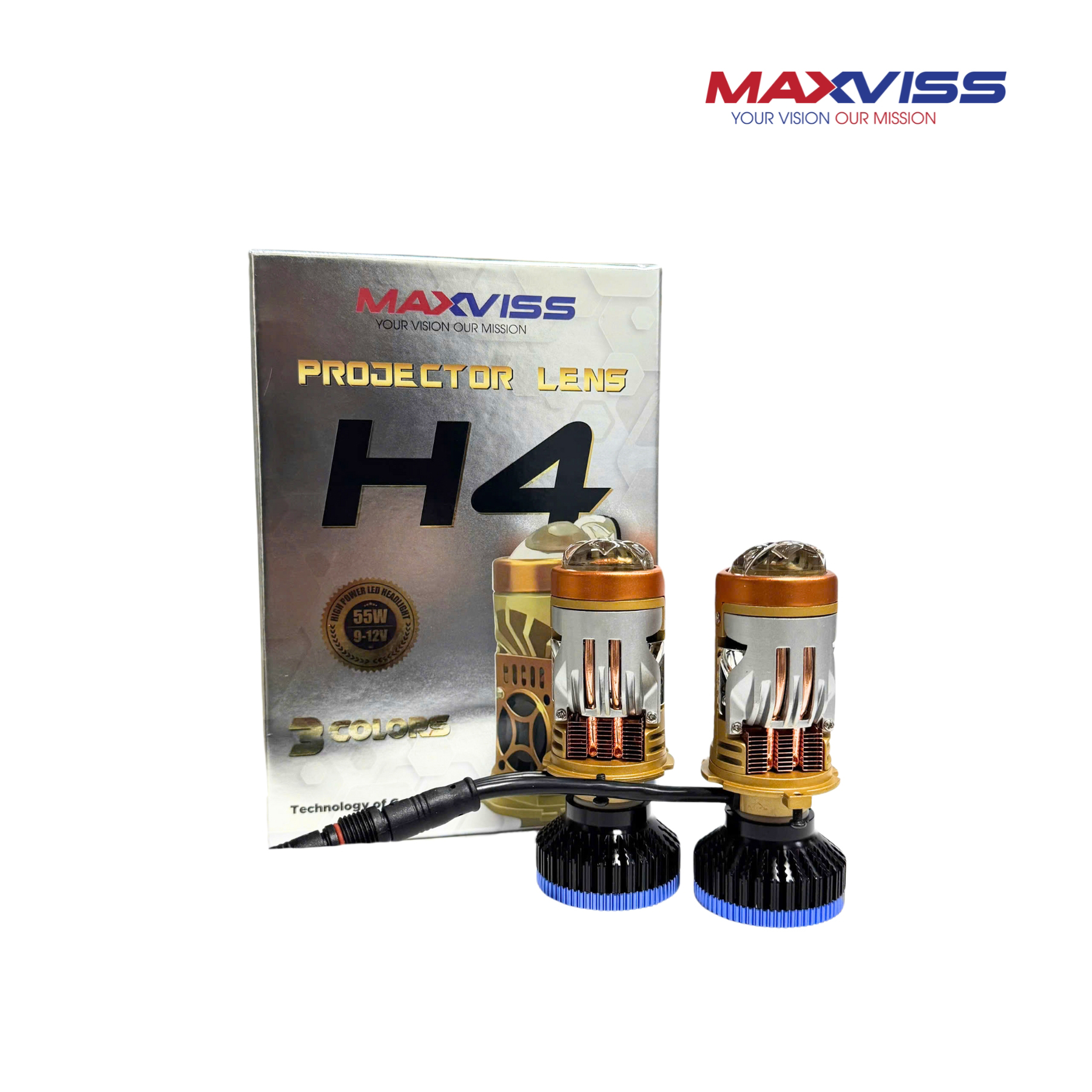 Đèn bi led Maxviss 3màu H4